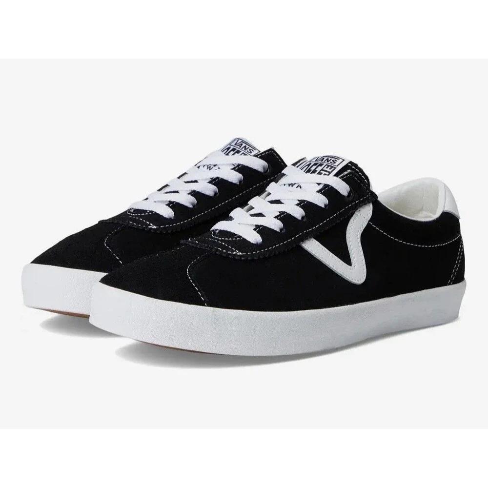 NWOB VANS Sport Low Men 13 Black/White Suede Low Top Lace-Up Slip On